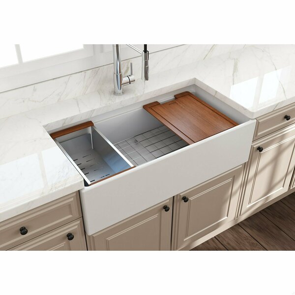 Bocchi Contempo Workstation Apron Front Fireclay 36 in. Single Bowl Kitchen Sink in Matte White 1505-002-0120